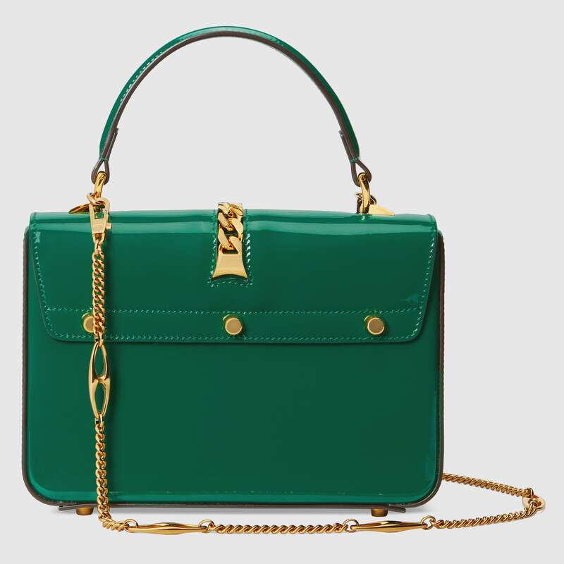 Gucci Sylvie 1969 Patent Leather Mini Top Handle Bag Shoulder Bag 589479 Green